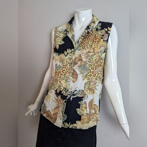 Vintage Jac Dale Jungle Print Blouse – Sleeveless Safari Cheetah Top – Size 12